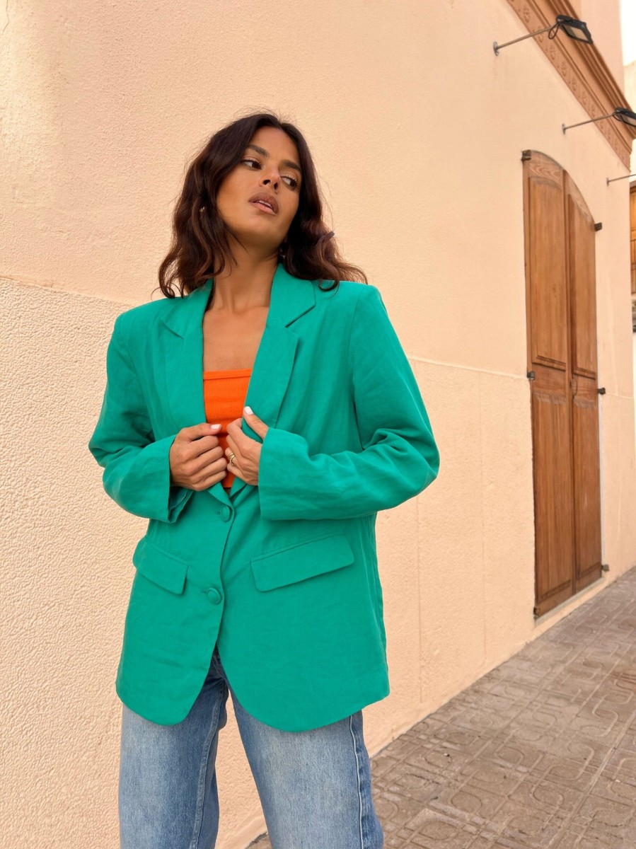 Dancing Leopard Tatiyana Linen Blazer In Vivid Green