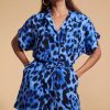 Dancing Leopard Rizzo Playsuit In Bright Blue Leopard