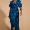 Dancing Leopard Jenna Maxi Dress In Abstract Camo Blue On Green