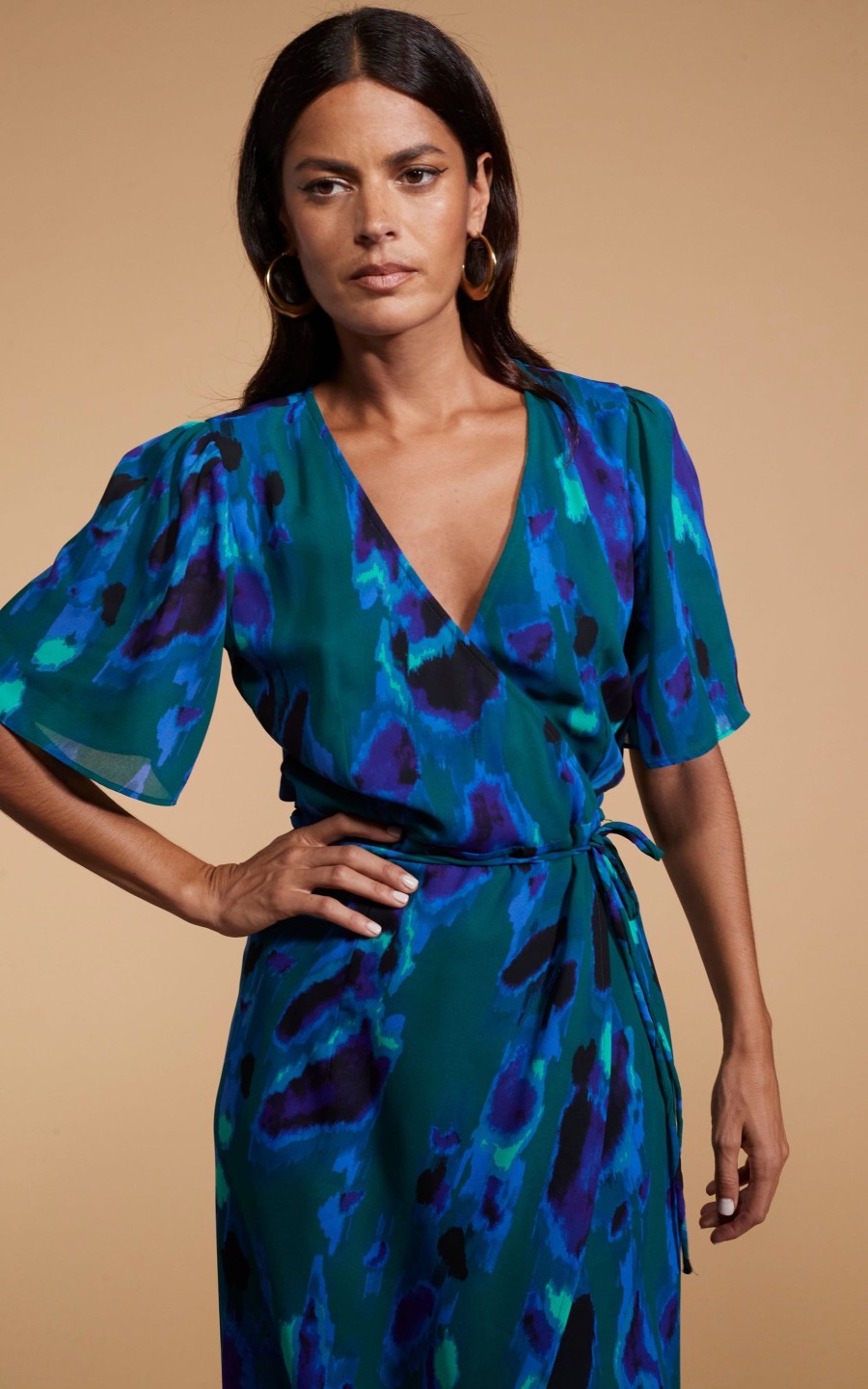 Dancing Leopard Jenna Maxi Dress In Abstract Camo Blue On Green