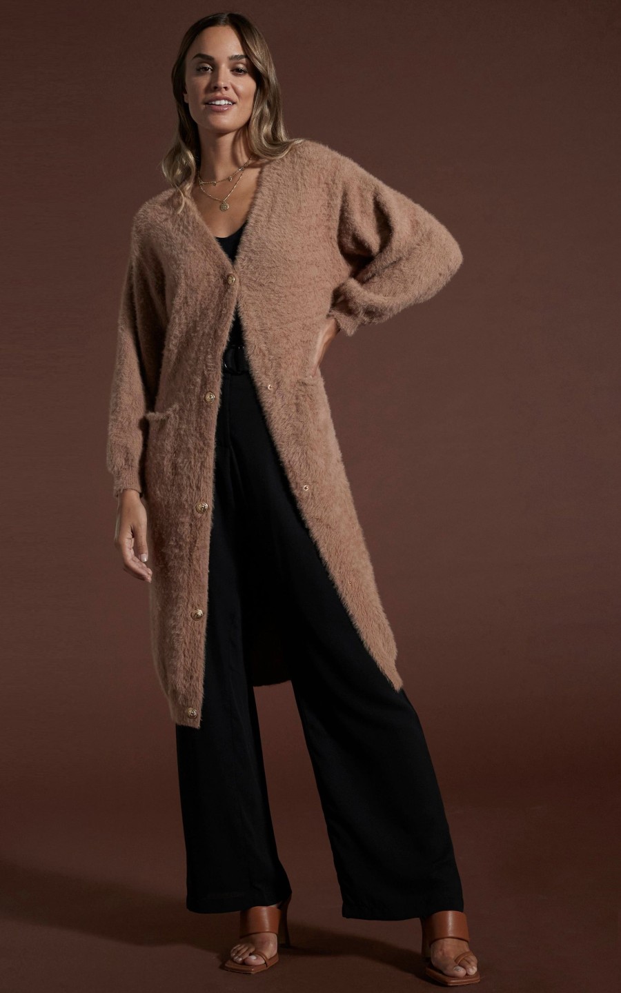 Dancing Leopard Taylor Longline Cardigan In Mocha