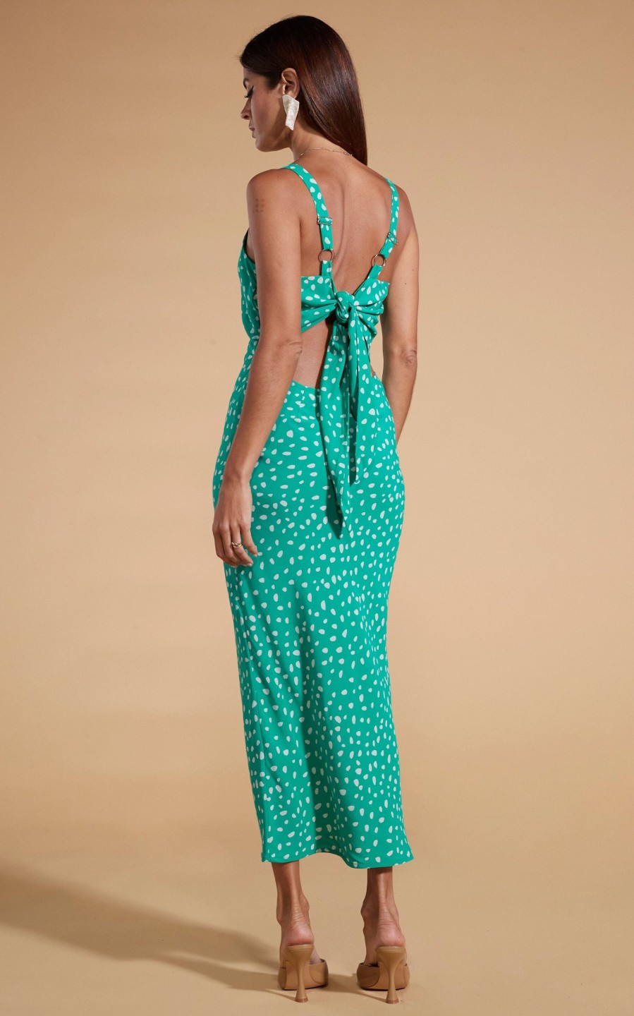 Dancing Leopard Sabrina Midaxi Dress In Odd Dot White On Sea Green