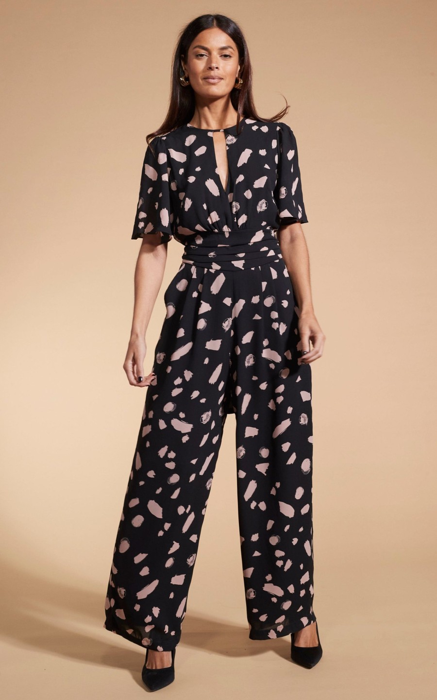 Dancing Leopard Silva Jumpsuit In Abstract Dot Sand On Black