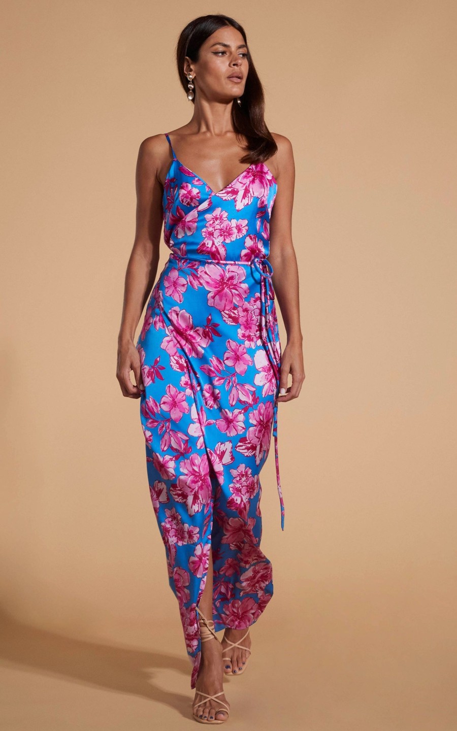 Dancing Leopard Mariah Wrap Dress In Pink & Blue Floral