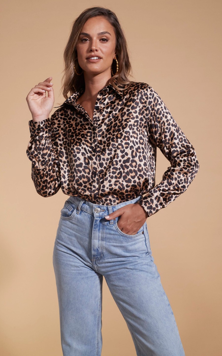 Dancing Leopard Nevada Satin Shirt In Rich Leopard