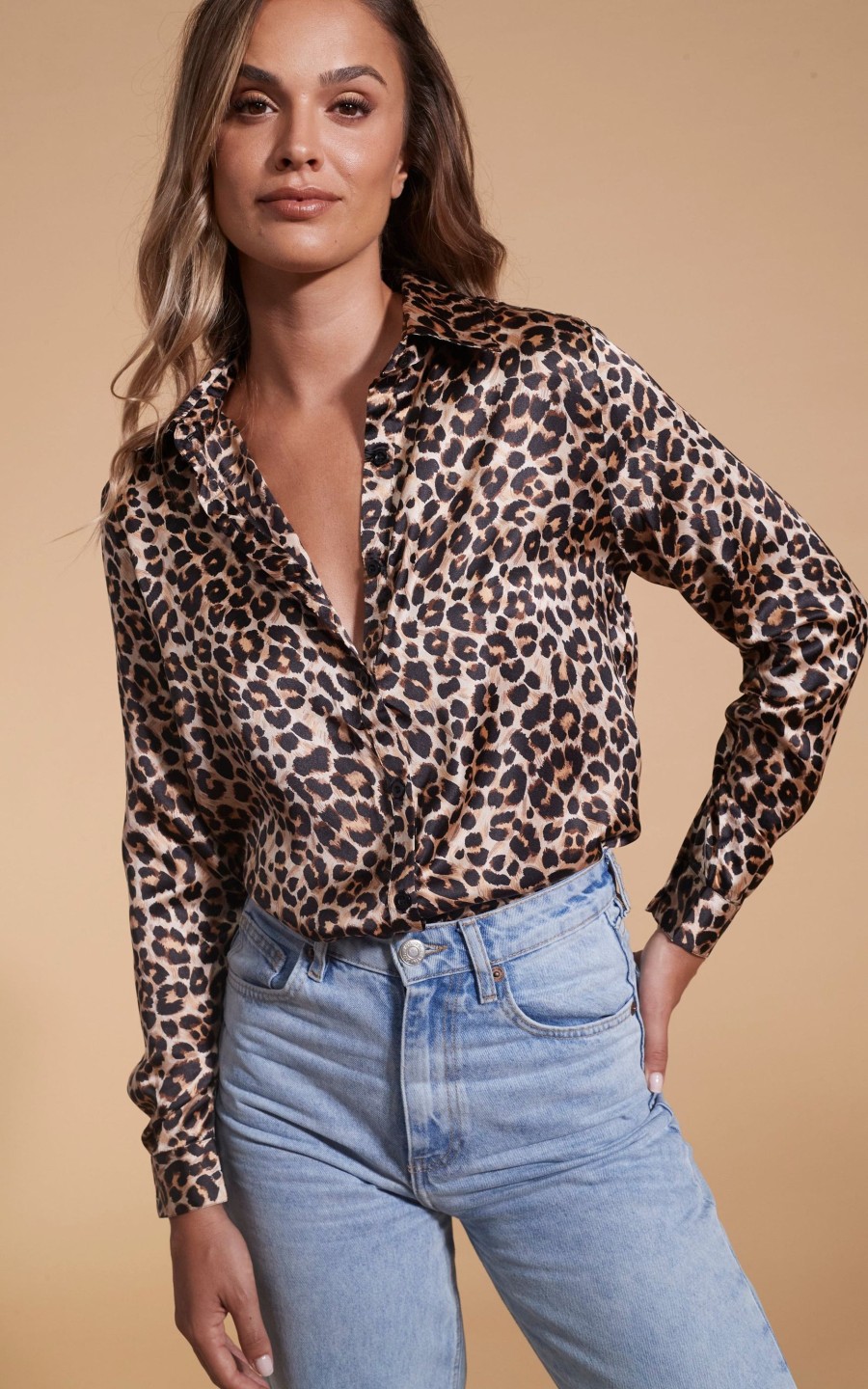 Dancing Leopard Nevada Satin Shirt In Rich Leopard