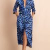 Dancing Leopard Alva Midi Shirt Dress In Bright Blue Leopard