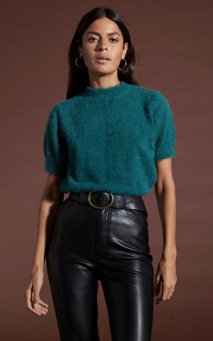 Dancing Leopard Millie Cropped Knit Top In Forest Green