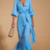 Dancing Leopard Havannah Maxi Wrap Dress In Abstract White On Blue