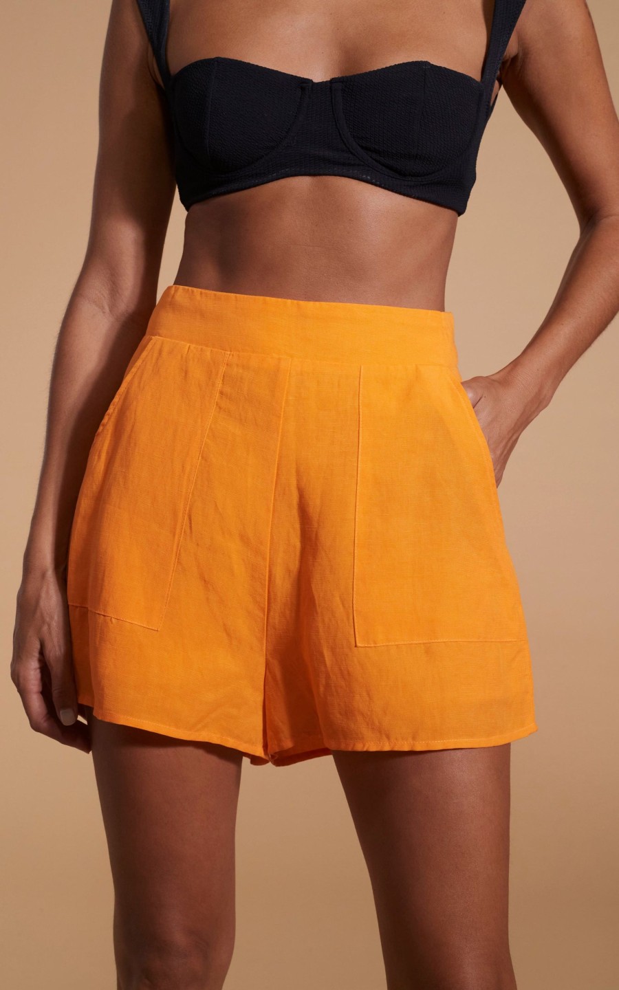 Dancing Leopard Lola Linen Shorts In Orange