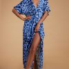 Dancing Leopard Makuna Kaftan In Bright Blue Leopard