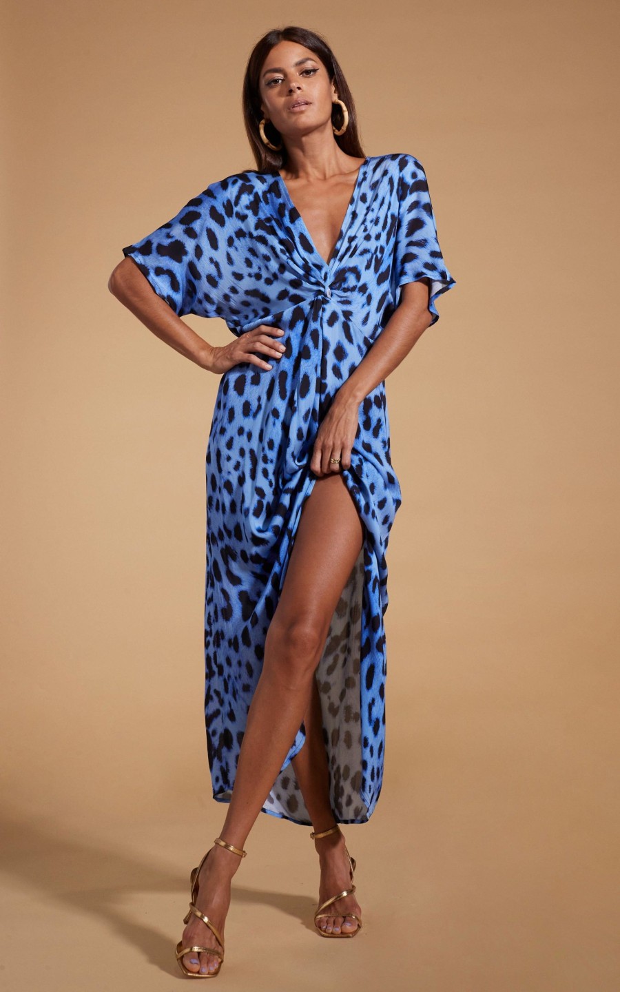 Dancing Leopard Makuna Kaftan In Bright Blue Leopard