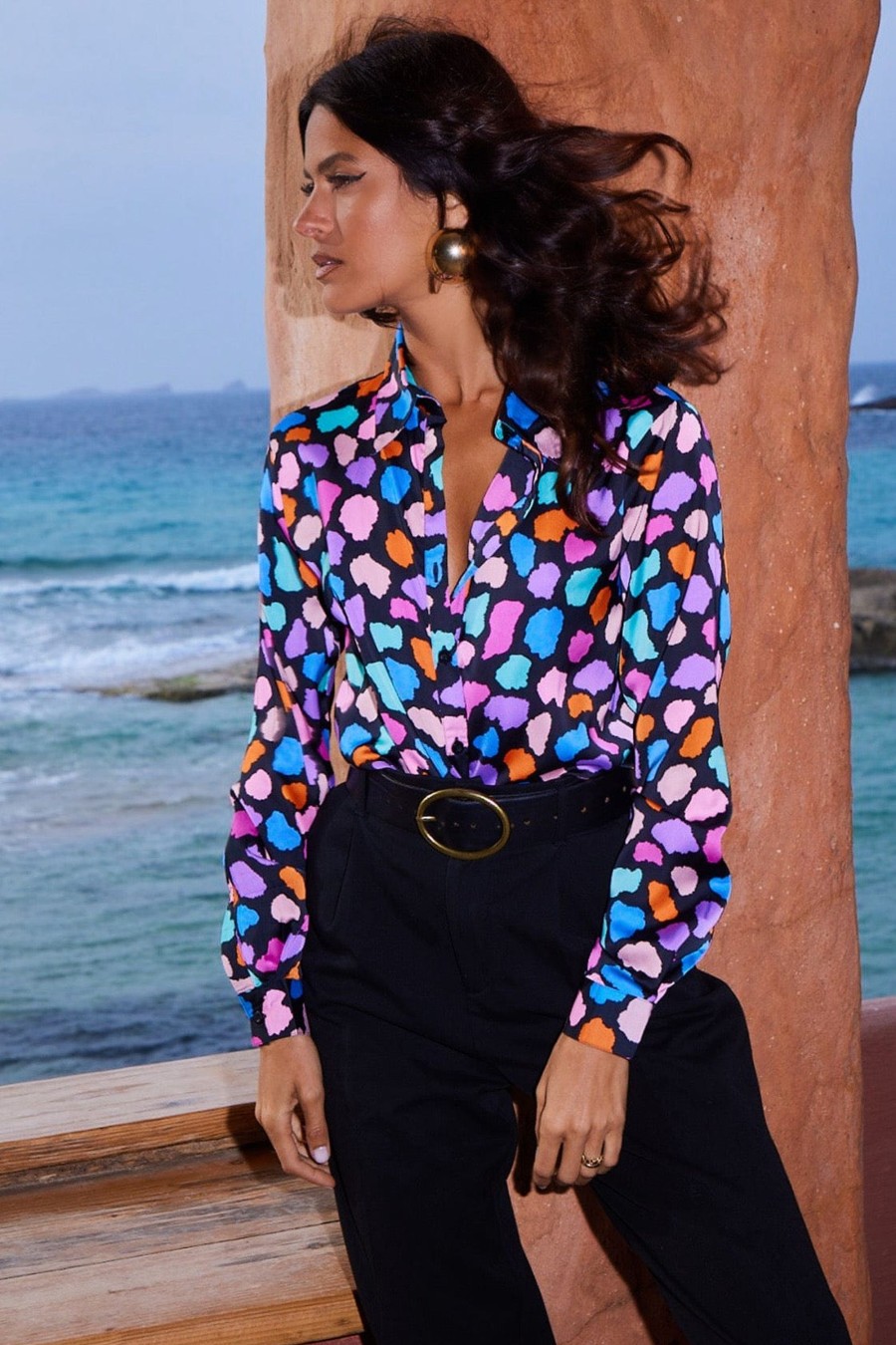 Dancing Leopard Nevada Satin Shirt In Multi Cloud