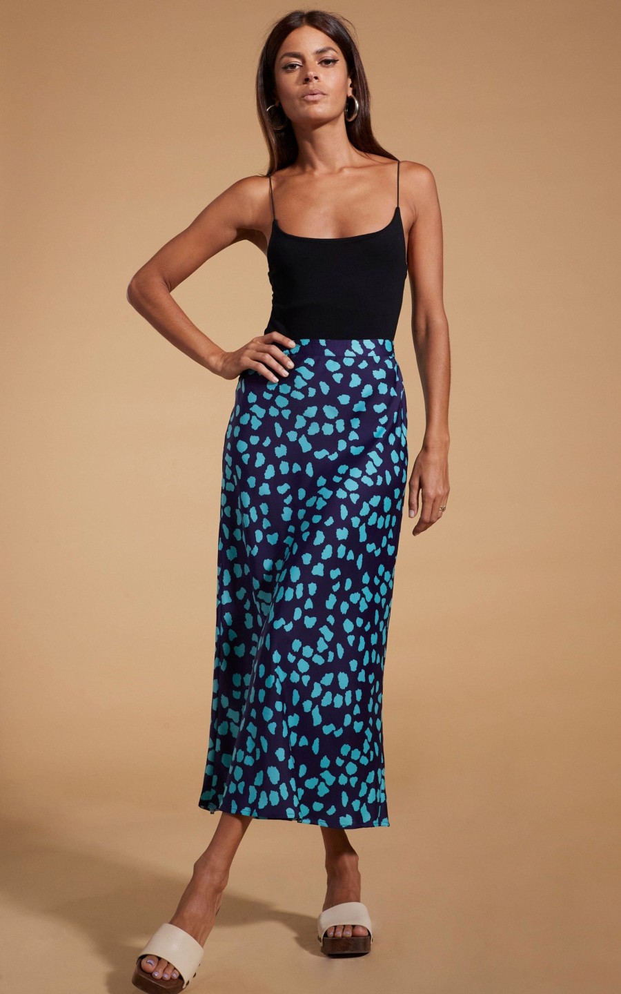 Dancing Leopard Renzo Skirt In Ice Blue On Navy Cloud