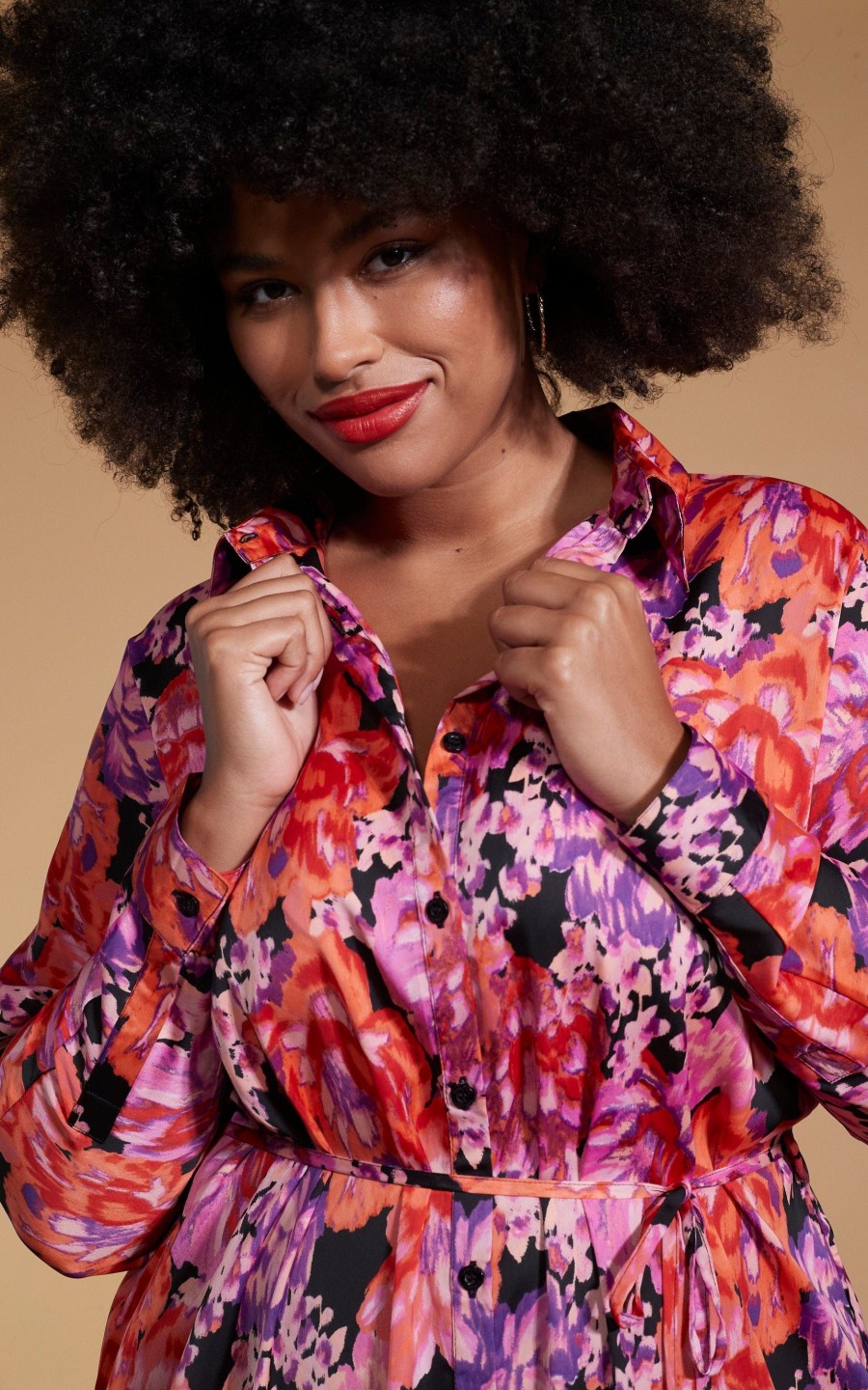 Dancing Leopard Paris Shirt Dress In Red & Lilac Floral - Extended Sizing