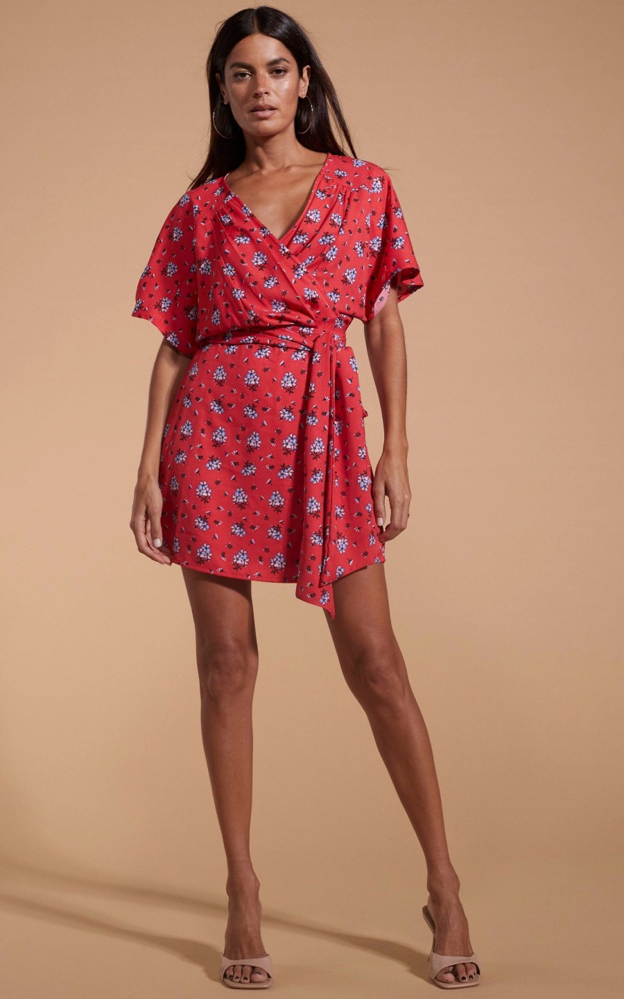 Dancing Leopard Kansas Mini Wrap Dress In Red Daisy