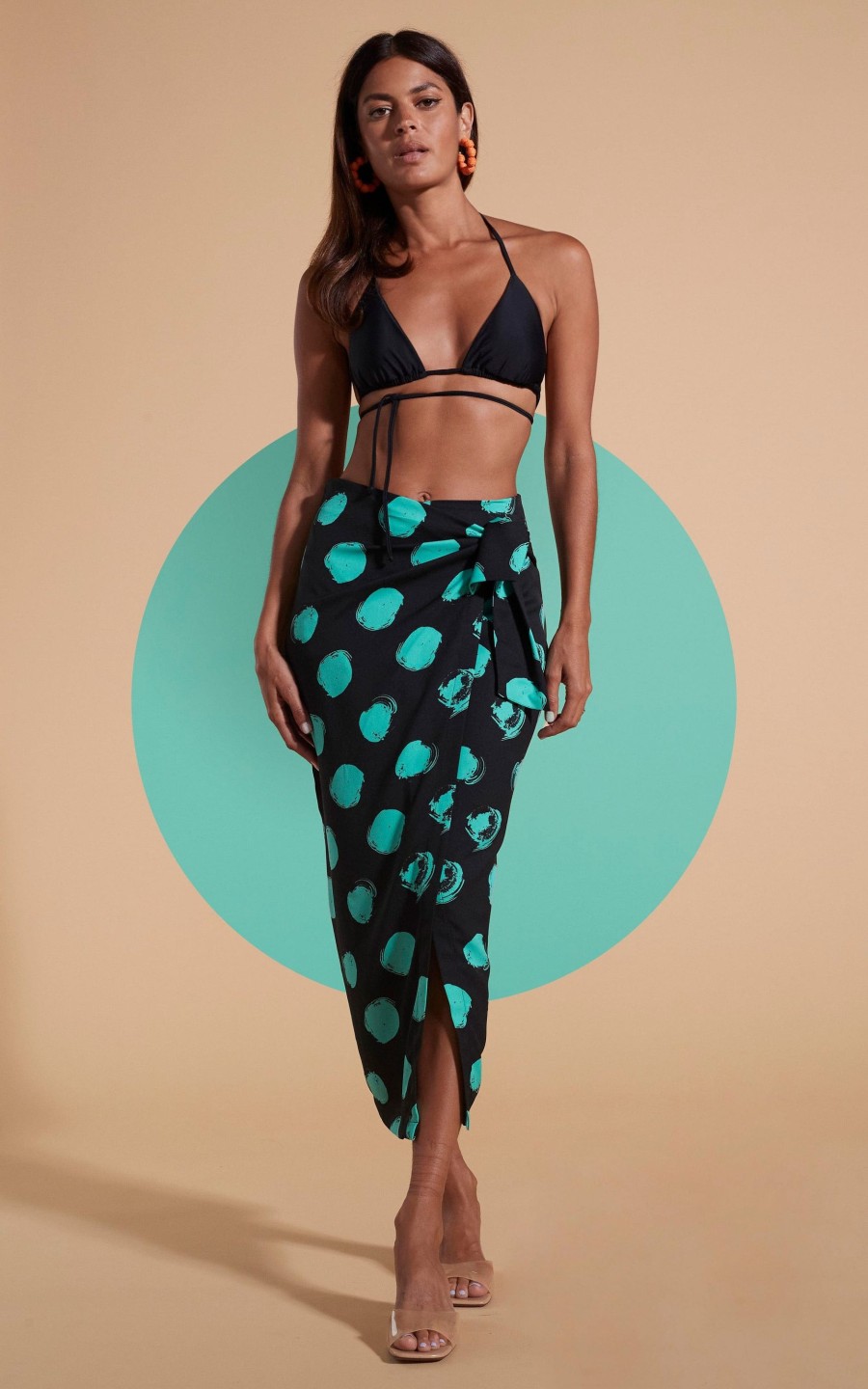 Dancing Leopard River Skirt In Green On Black Dot