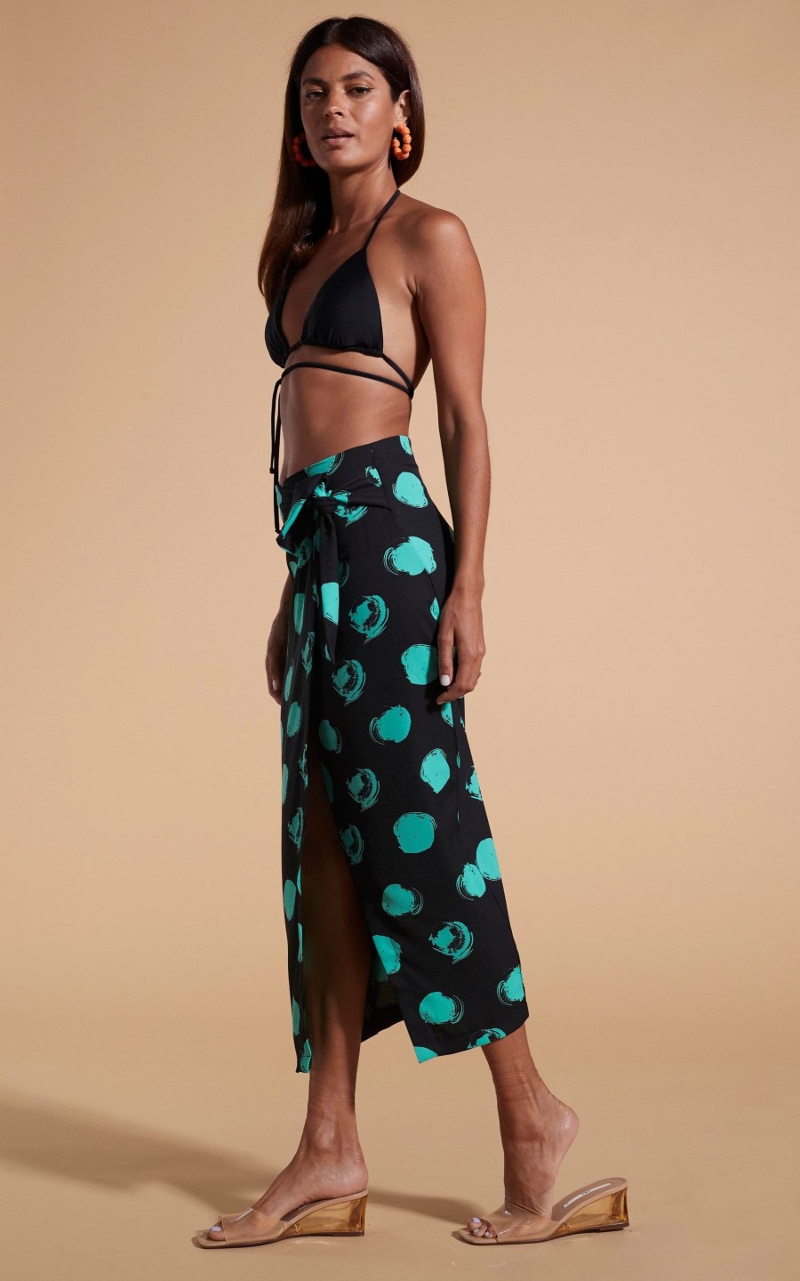 Dancing Leopard River Skirt In Green On Black Dot