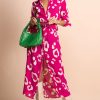 Dancing Leopard Alva Midi Shirt Dress In Oversized Leopard Cream On Magenta