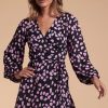 Dancing Leopard Ginger Mini Wrap Dress In Pink On Black Cloud