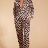 Dancing Leopard Cosmos Satin Long Leg Pj Set In Beige Cloud