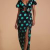 Dancing Leopard Lily Dress In Green On Black Dot