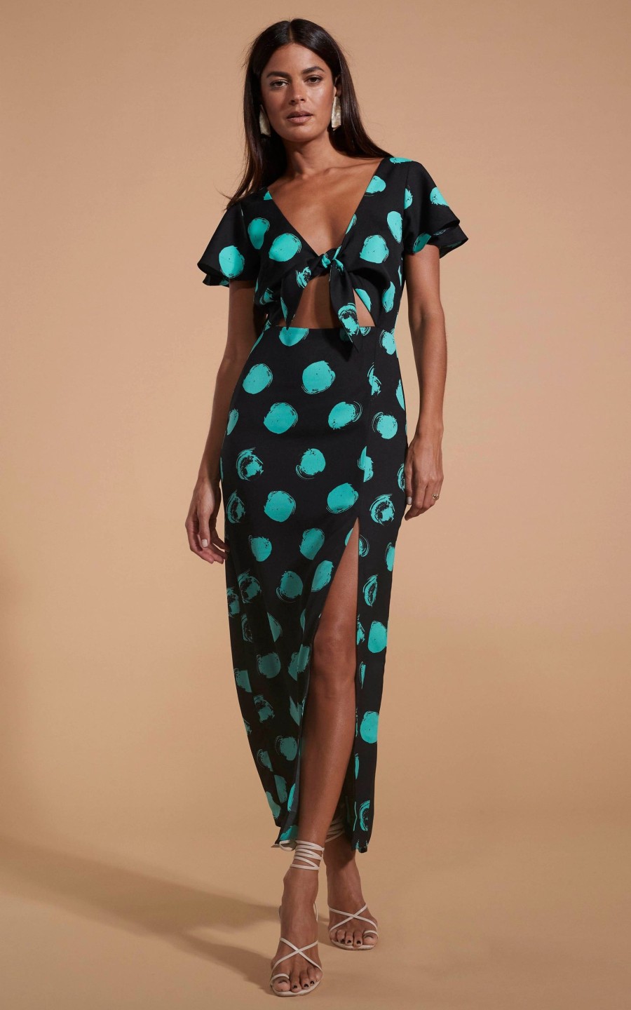 Dancing Leopard Lily Dress In Green On Black Dot