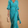 Dancing Leopard Havannah Maxi Wrap Dress In Abstract Pink On Sea Green