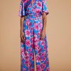 Dancing Leopard Savannah Jumpsuit In Pink On Blue Floral