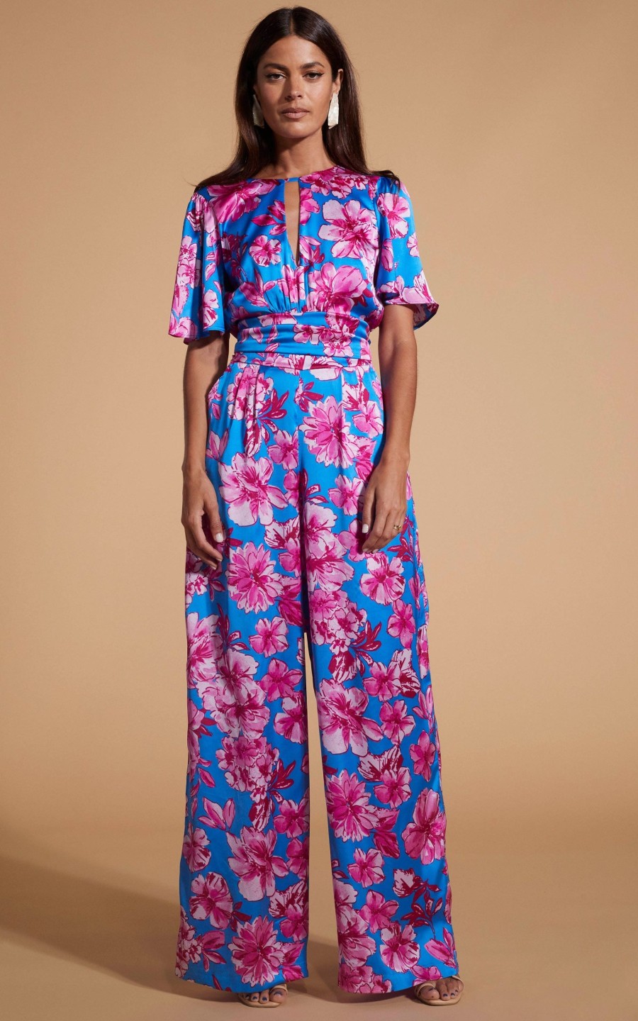 Dancing Leopard Savannah Jumpsuit In Pink On Blue Floral