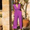 Dancing Leopard Indy Linen Jumpsuit In Purple - Reversible