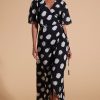 Dancing Leopard Jenna Maxi Dress In White On Black Dot