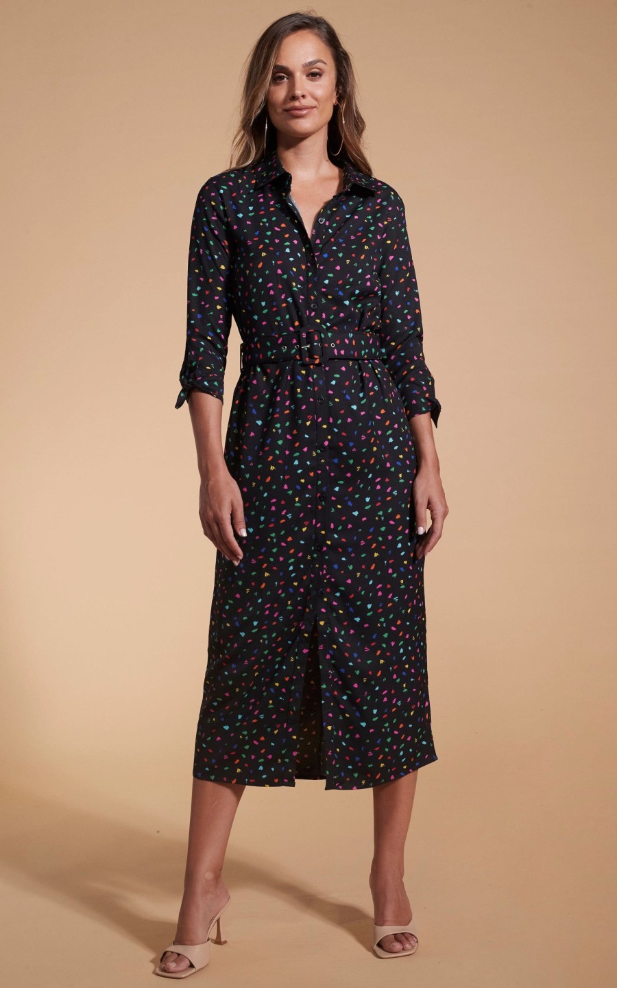 Dancing Leopard Alva Midi Shirt Dress In Abstract Multi