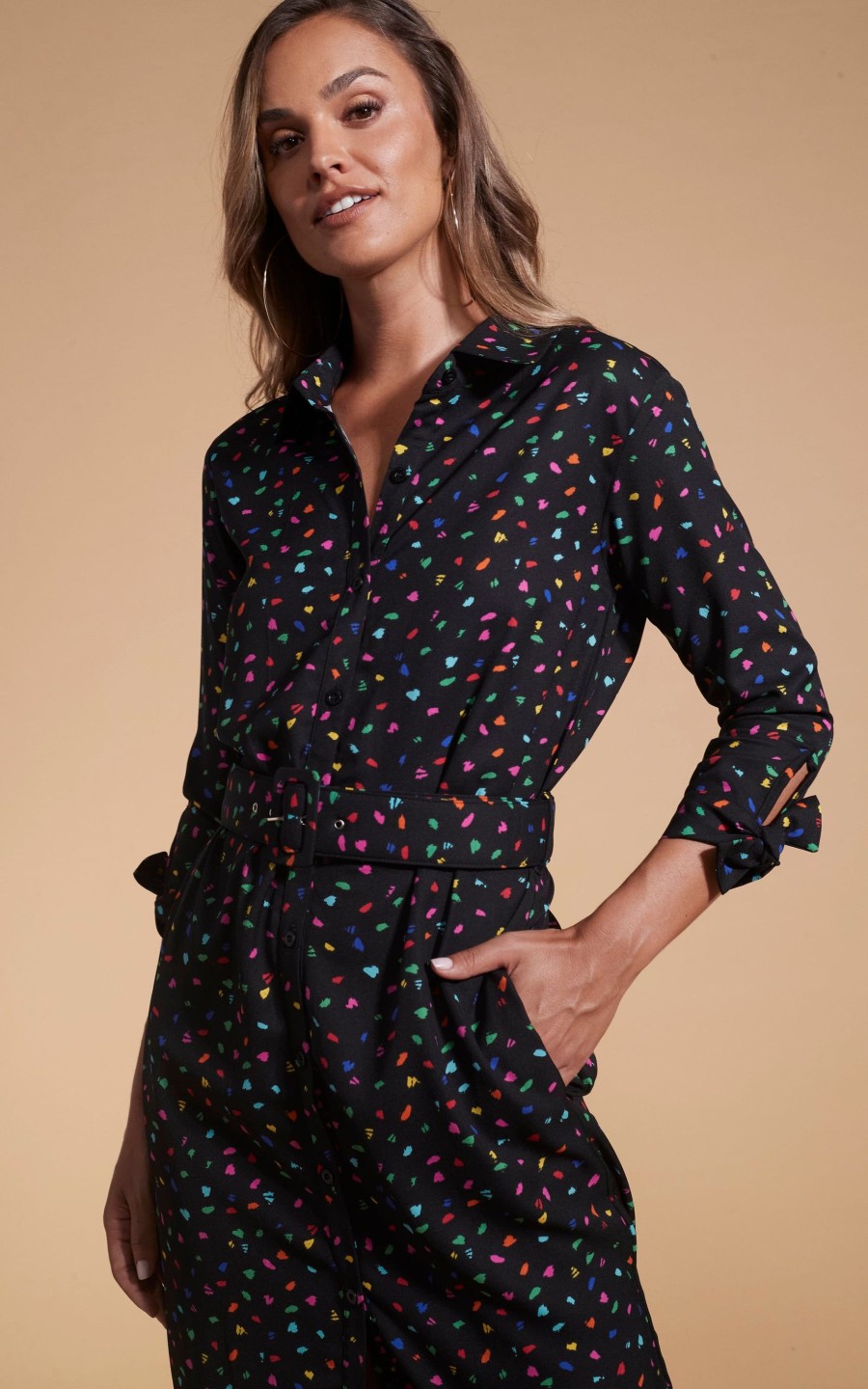 Dancing Leopard Alva Midi Shirt Dress In Abstract Multi