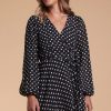 Dancing Leopard Ginger Mini Wrap Dress In Black Polka Dot