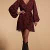 Dancing Leopard Ginger Mini Wrap Dress In Abstract Dot Black On Rust