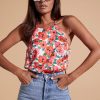 Dancing Leopard Nina Halter Cami Top In Hibiscus Red Orange On White