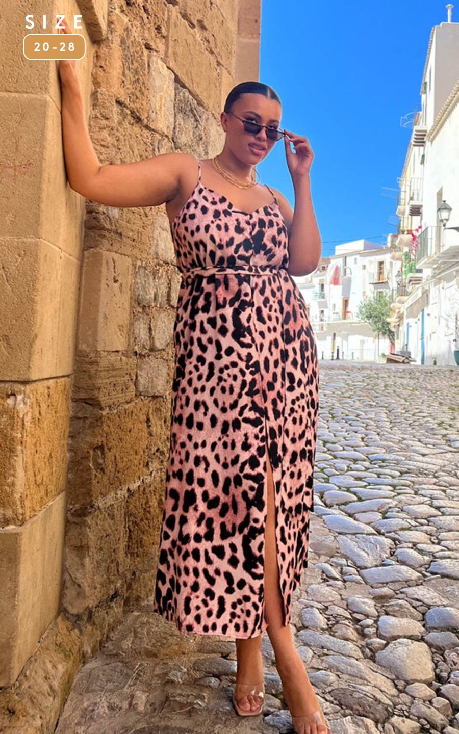 Dancing Leopard Sookie Slip Dress In Blush Leopard - Extended Sizing