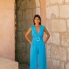 Dancing Leopard Indy Linen Jumpsuit In Blue - Reversible