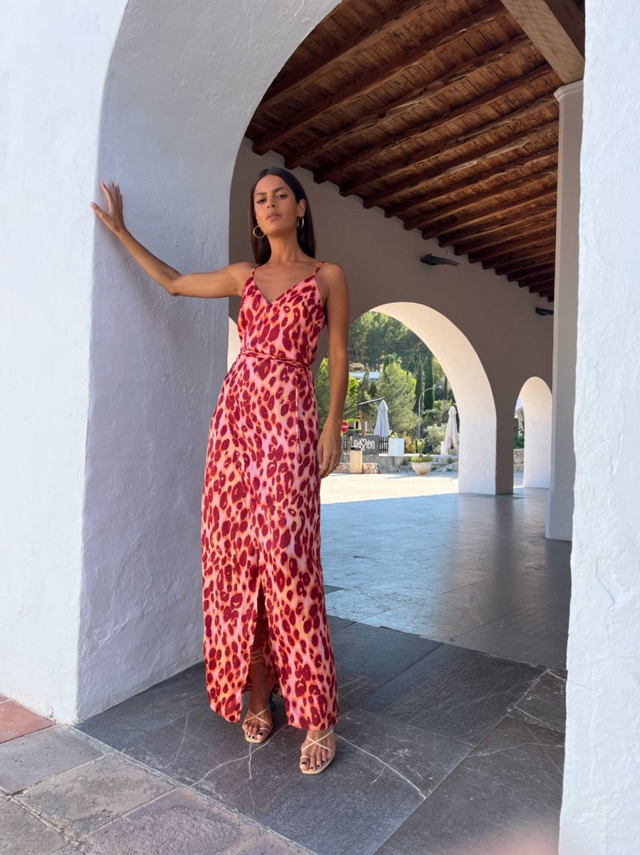 Dancing Leopard Mariah Wrap Dress In Orange Leopard