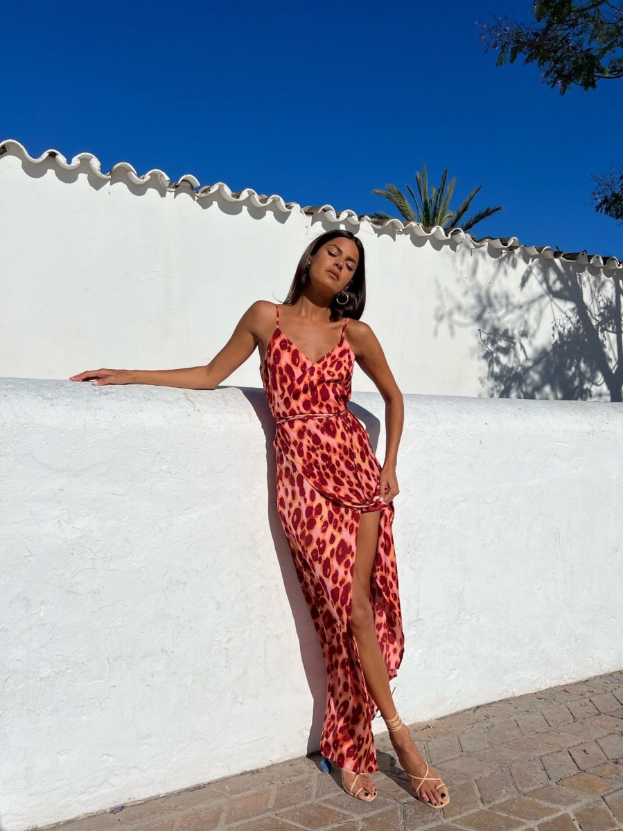 Dancing Leopard Mariah Wrap Dress In Orange Leopard