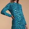 Dancing Leopard Lynx Slouchy Mini Dress In Green Leopard