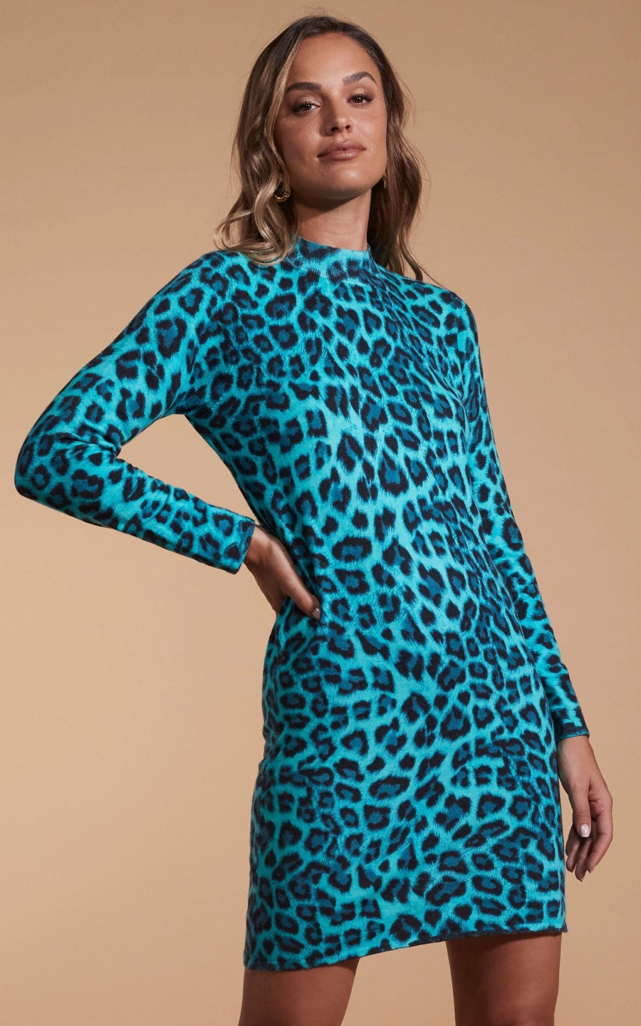 Dancing Leopard Lynx Slouchy Mini Dress In Green Leopard