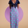 Dancing Leopard Lily Dress In Navy & Green On Purple Dot