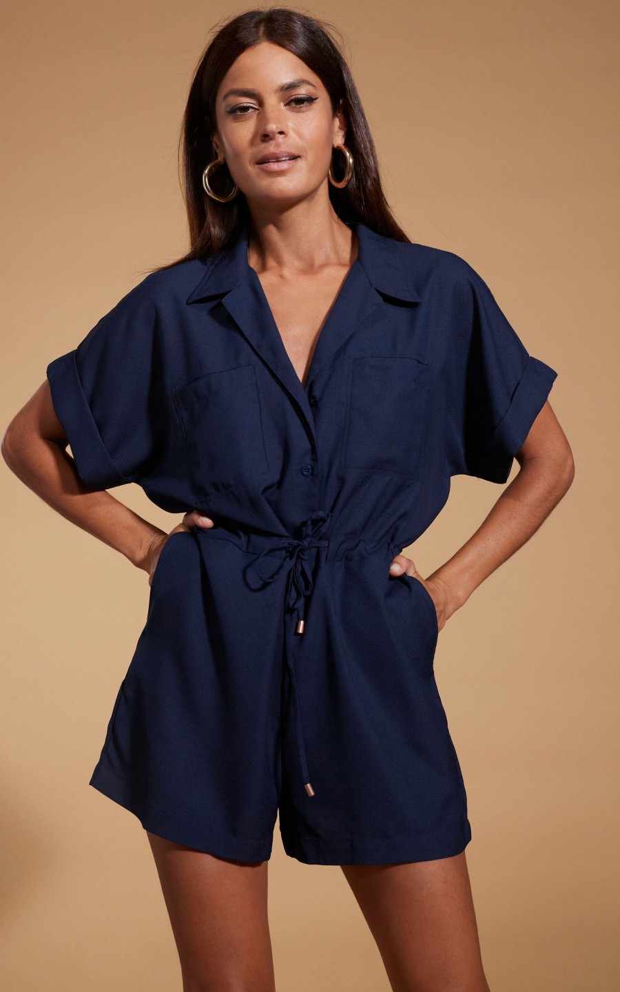 Dancing Leopard Rizzo Shirt Playsuit In Navy