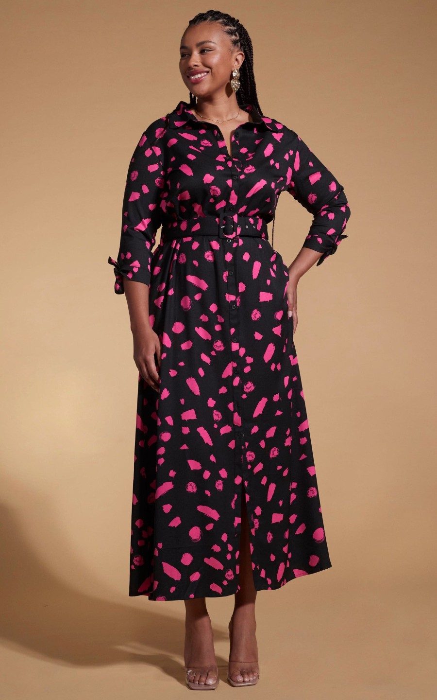 Dancing Leopard Dove Dress In Abstract Dot Pink On Black- Extended Sizing