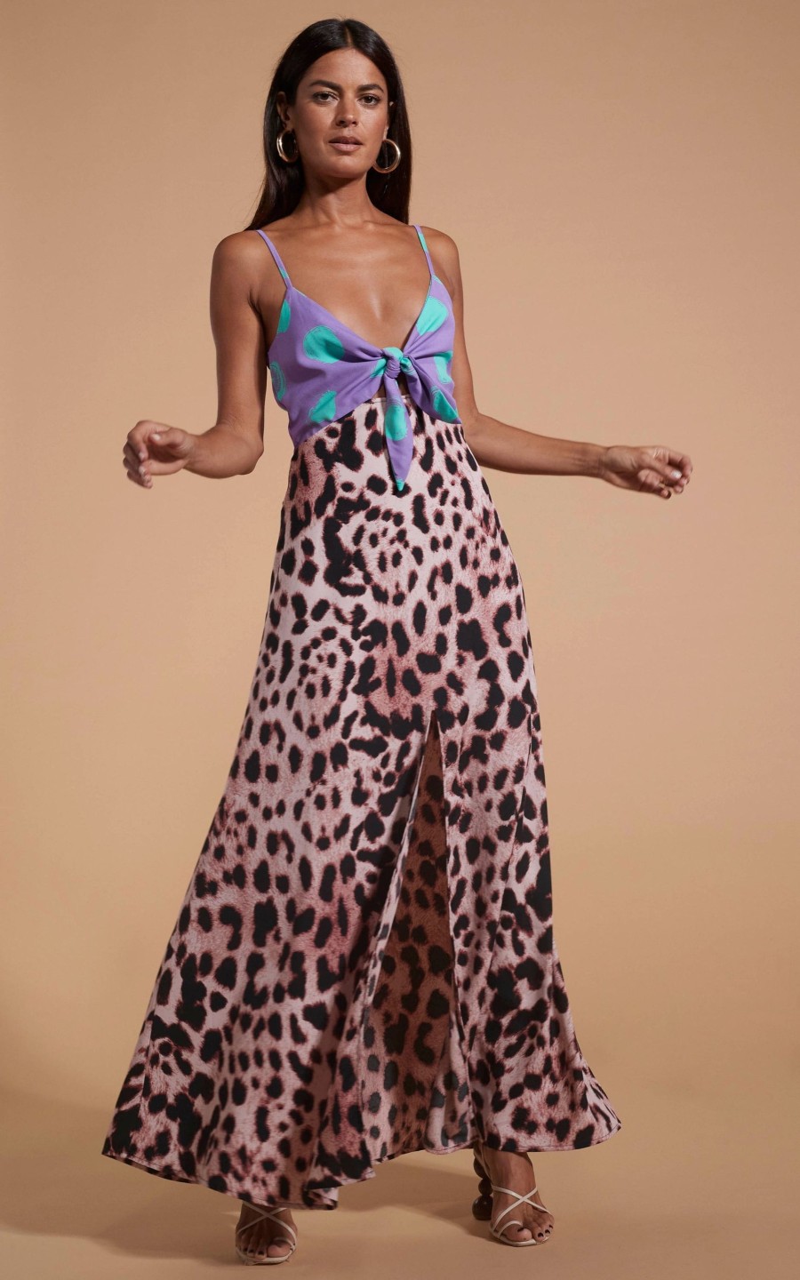 Dancing Leopard Florence Dress In Green On Purple Dot & Blush Leopard