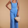 Dancing Leopard Halo Kimani Twist Back Jumpsuit In Sky Blue