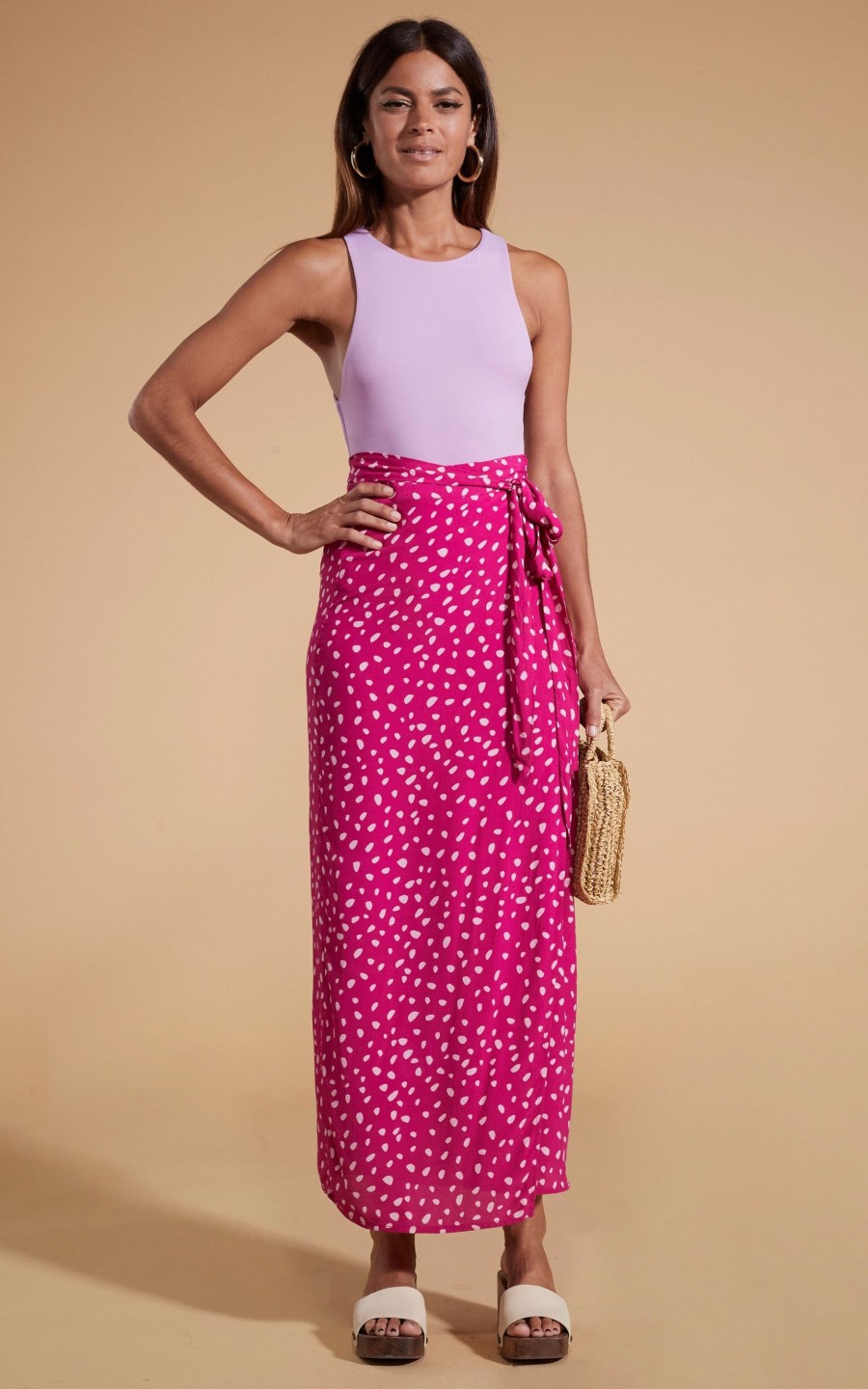 Dancing Leopard Whitney Maxi Wrap Skirt In Odd Dot Pink On Magenta