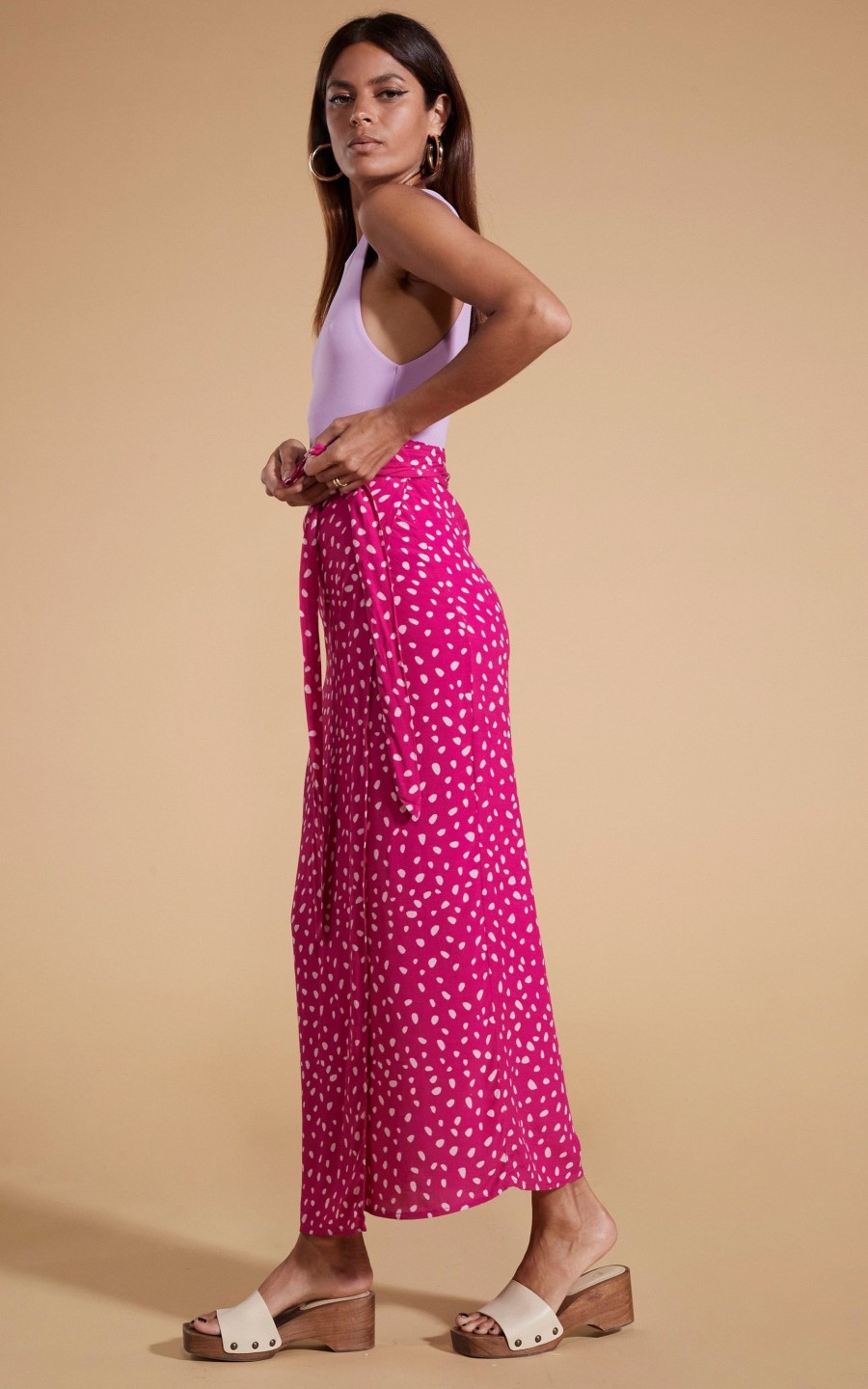 Dancing Leopard Whitney Maxi Wrap Skirt In Odd Dot Pink On Magenta